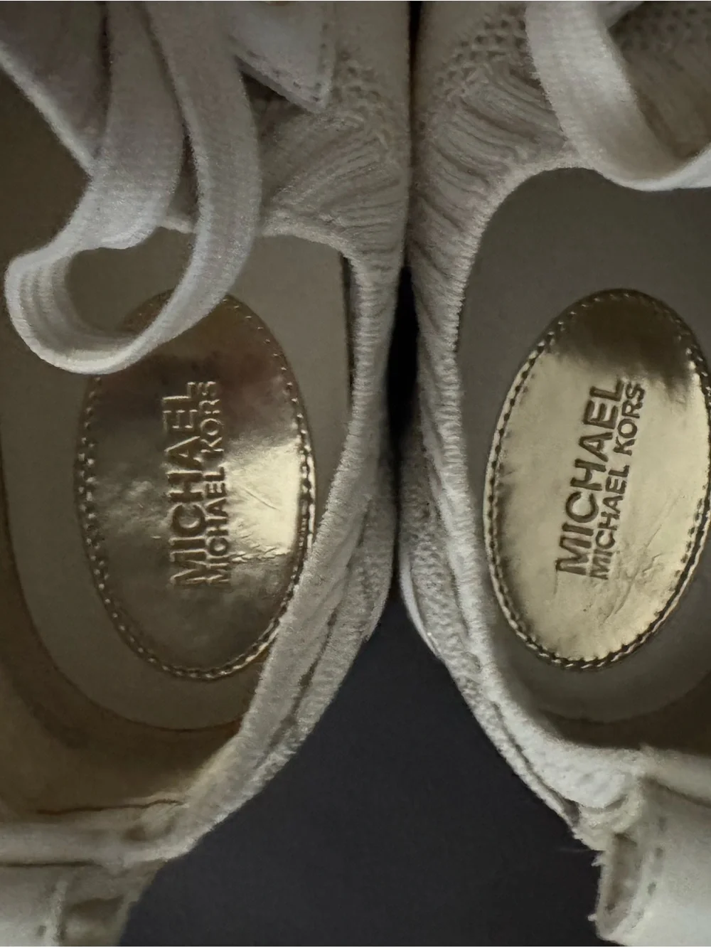 Michael Kors Cream Knit Lace-Up Sneakers with Gold Accents